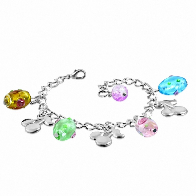Alliage de mode bracelet en perles de verre coloré fleur charm cerise lien