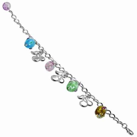 Alliage de mode bracelet en perles de verre coloré fleur charm cerise lien