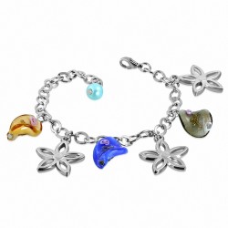 Alliage de mode bracelet en perles de verre coloré fleur feuille charm lien chaîne