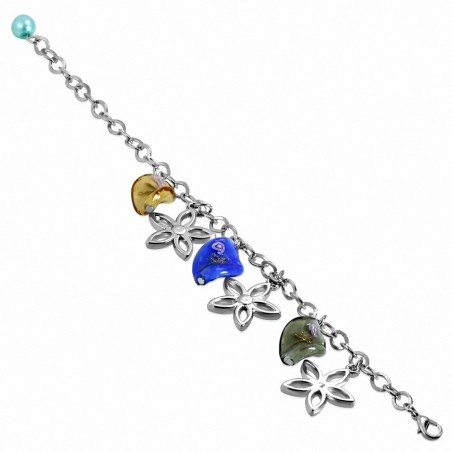 Alliage de mode bracelet en perles de verre coloré fleur feuille charm lien chaîne