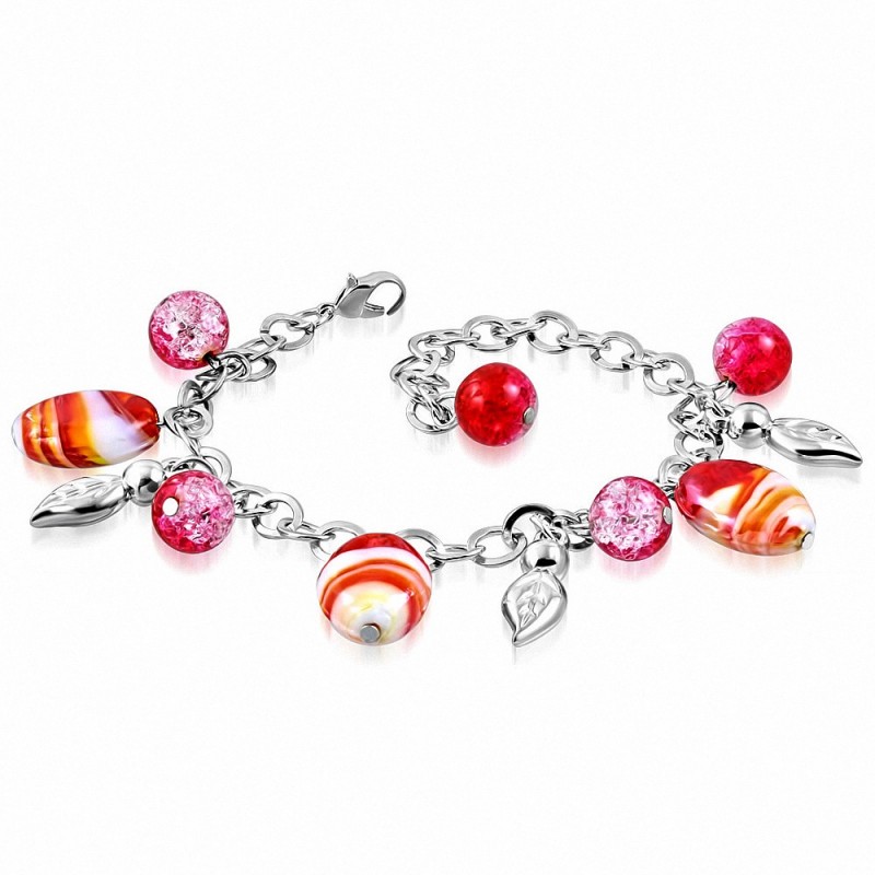 Alliage de mode bracelet de perles de verre coloré ovale feuille de charm bracelet de chaîne