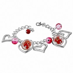 Alliage de mode tube de perles de verre colorées bracelet ouvert bracelet de lien de charm d'amour coeur