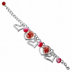 Alliage de mode tube de perles de verre colorées bracelet ouvert bracelet de lien de charm d'amour coeur