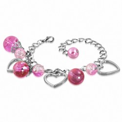 Alliage de mode rose perle boule de verre en forme de larme ouverte amour bracelet charm chaîne de lien de charm