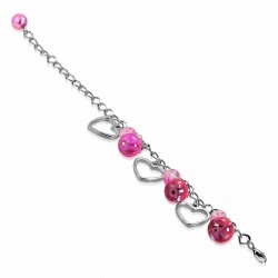Alliage de mode rose perle boule de verre en forme de larme ouverte amour bracelet charm chaîne de lien de charm