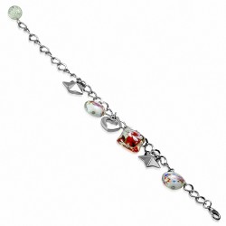 Alliage de mode bracelet en perles de verre carrée étoile étoile ouverte amour coeur coeur chaîne de lien charm