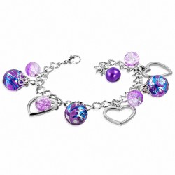 Bracelet en alliage de mode en alliage de perles de verre ovale en forme de larme avec un coeur d'amour ouvert