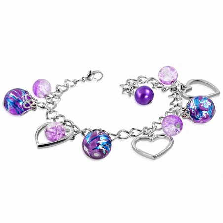 Bracelet en alliage de mode en alliage de perles de verre ovale en forme de larme avec un coeur d'amour ouvert
