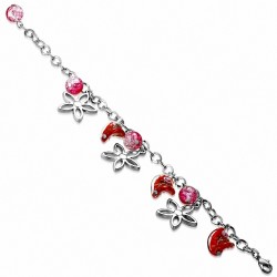 Bracelet en chaîne avec maillons en alliage fantaisie et perles de verre