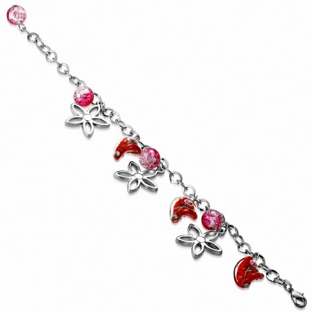 Bracelet en chaîne avec maillons en alliage fantaisie et perles de verre