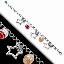 Bracelet en chaîne avec maillons en alliage fantaisie de perles de verre ovale en forme d'étoile