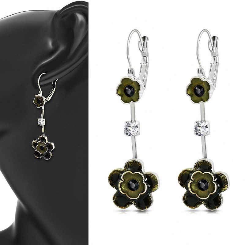 Boucles d'oreilles en alliage à la mode en forme d'étoile avec fleurs et crochet (paire)