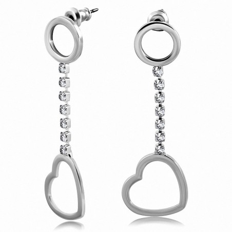 Boucles d'oreilles pendantes en forme de coeur en alliage à la mode en forme de coeur avec  Clear CZ (paire)