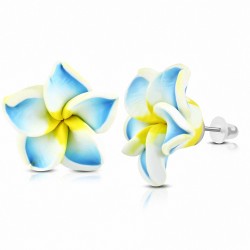 15mm | Boucles d'oreilles à la mode en forme de fleur de Fimo / Polymère avec Plumeria (paire) - FEO018
