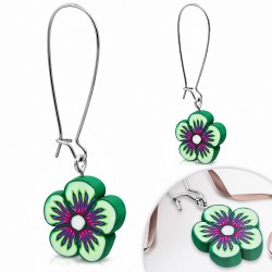 Boucles d'oreilles pendantes en alliage fashion en alliage fimo / polymère pâte marguerite à fleurs (paire)