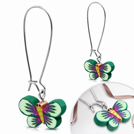 Boucles d'oreilles pendantes en alliage fantaisie avec fimo / argile polymère (paire) - FEM030