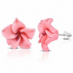 15mm | Boucles d'oreilles à la mode en forme de fleur de Fimo / Polymère avec Plumeria (paire) - FEO066