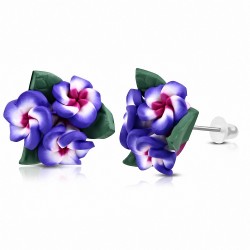 Boucles d'oreilles à la mode en forme de fleur de Fimo / Polymère avec Plumeria (paire) - FEM142