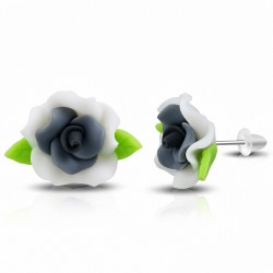 Boucles d'oreilles à la mode en forme de fleur de Fimo / Polymer Rose (Paire) - FEM146