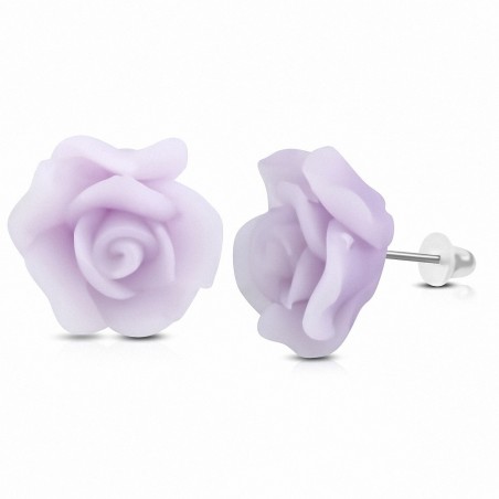 Boucles d'oreilles à la mode en forme de fleur de fimo / polymère en argile rose (paire)