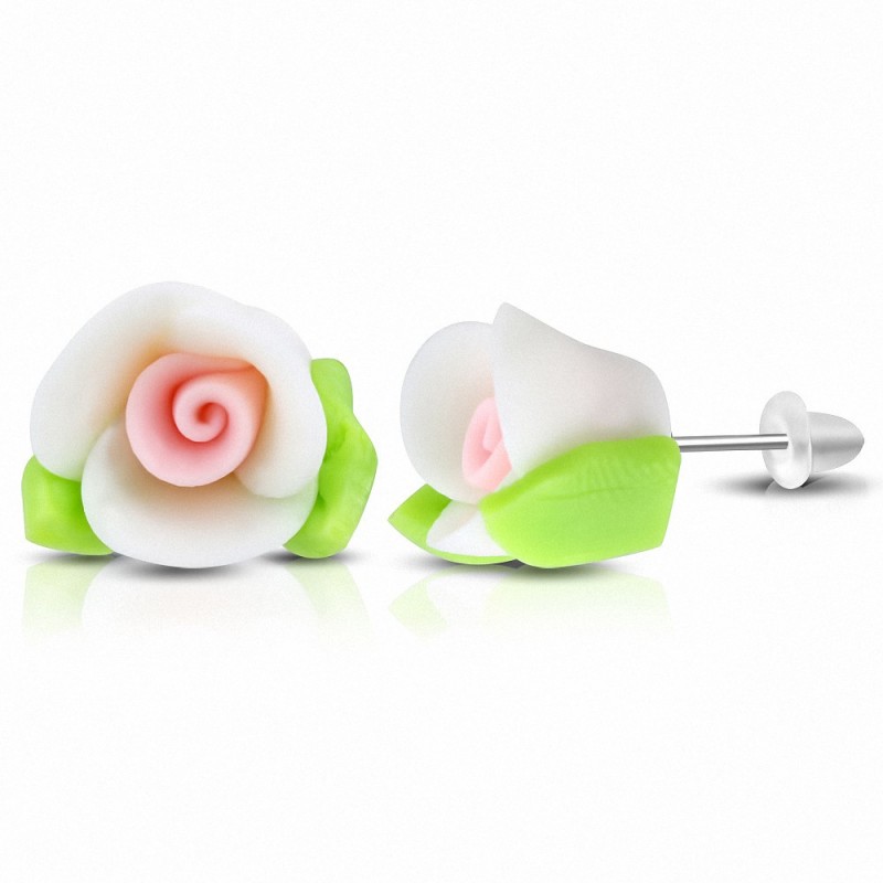 Boucles d'oreilles à la mode en forme de fleur de Fimo / Polymer Rose (FEM)