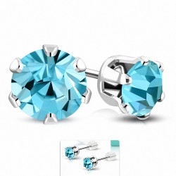 4mm | Boucles d'oreilles en alliage à la mode en forme de cercle de fleurs rondes avec aigue-marine CZ (paire)