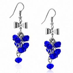 Boucles d'oreille crochet en alliage bleu foncé avec motif de perles bleues et perles (paire)