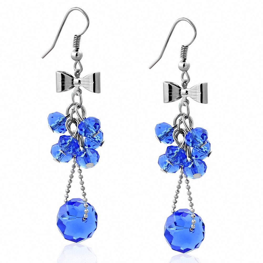 Boucles d'oreille crochet en alliage de mode bleu marine avec perles en grappe et perle longue (paire)