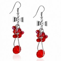 Boucle d'oreille crochet en alliage à la mode avec perles rouges à grappes et perle longue (paire)