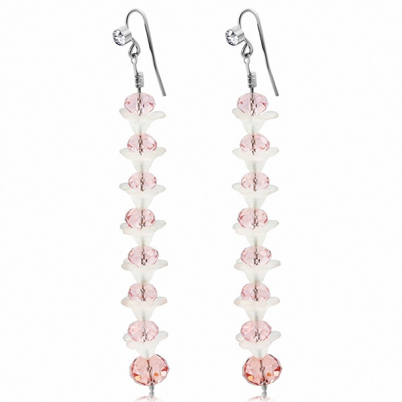 Boucles d'oreilles en alliage à la mode en forme de perle avec des fleurs roses (paire)