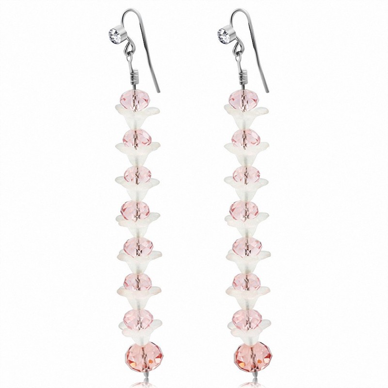 Boucles d'oreilles en alliage à la mode en forme de perle avec des fleurs roses (paire)