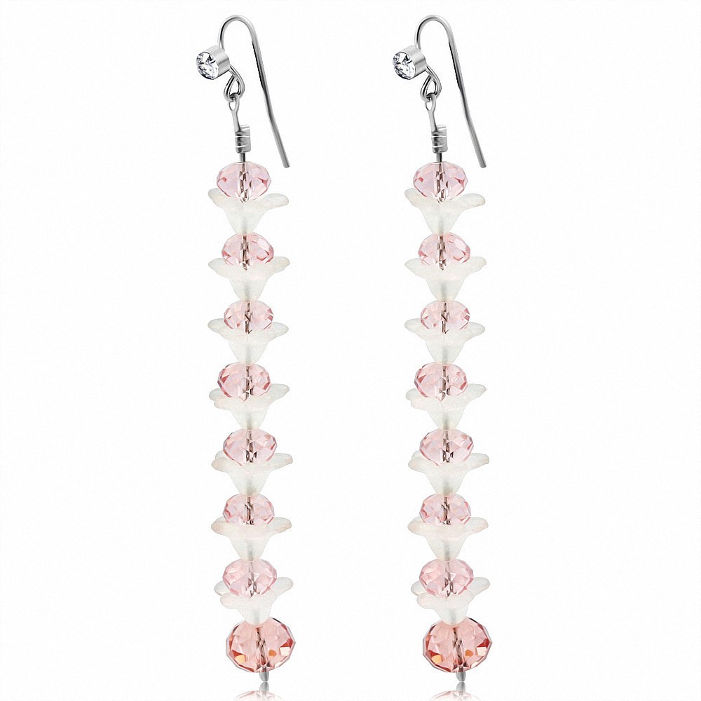 Boucles d'oreilles en alliage à la mode en forme de perle avec des fleurs roses (paire)
