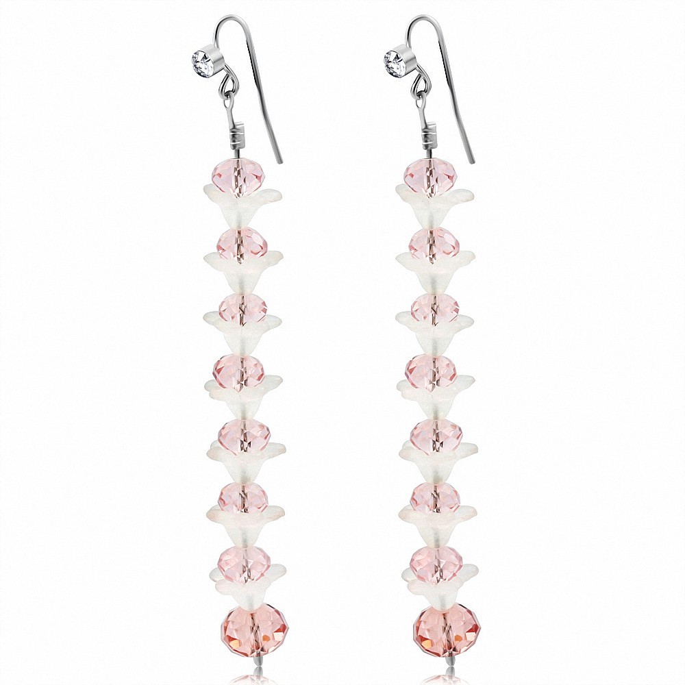 Boucles d'oreilles en alliage à la mode en forme de perle avec des fleurs roses (paire)