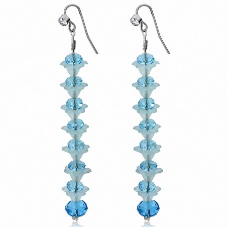 Boucles d'oreilles à crochet en alliage à la mode avec perles bleues et fleurs en forme de cZ incolores (paire)