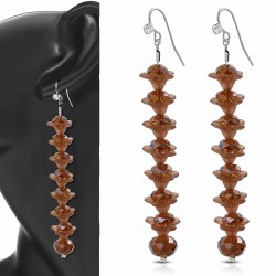 Boucles doreilles en alliage fantaisie marron avec perle longue et crochet avec cz incolore (paire)