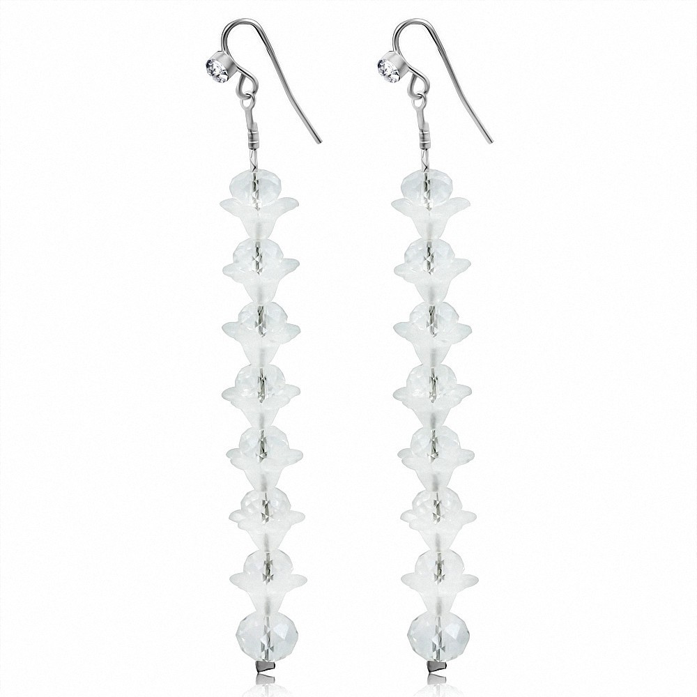 Boucle d'oreille crochet en alliage à la mode avec perle de fleur grise et boucles d'oreilles avec cz incolore (paire)