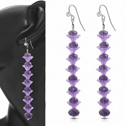 Boucles d'oreilles en alliage de perles d'améthyste à la mode avec perles longues et crochet en CZ clair (paire)