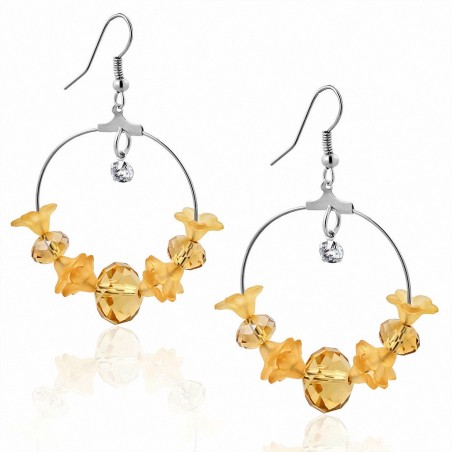 Boucles d'oreilles avec crochet en forme de bohème et perle longue en alliage orange fantaisie avec perles en zirconium clair