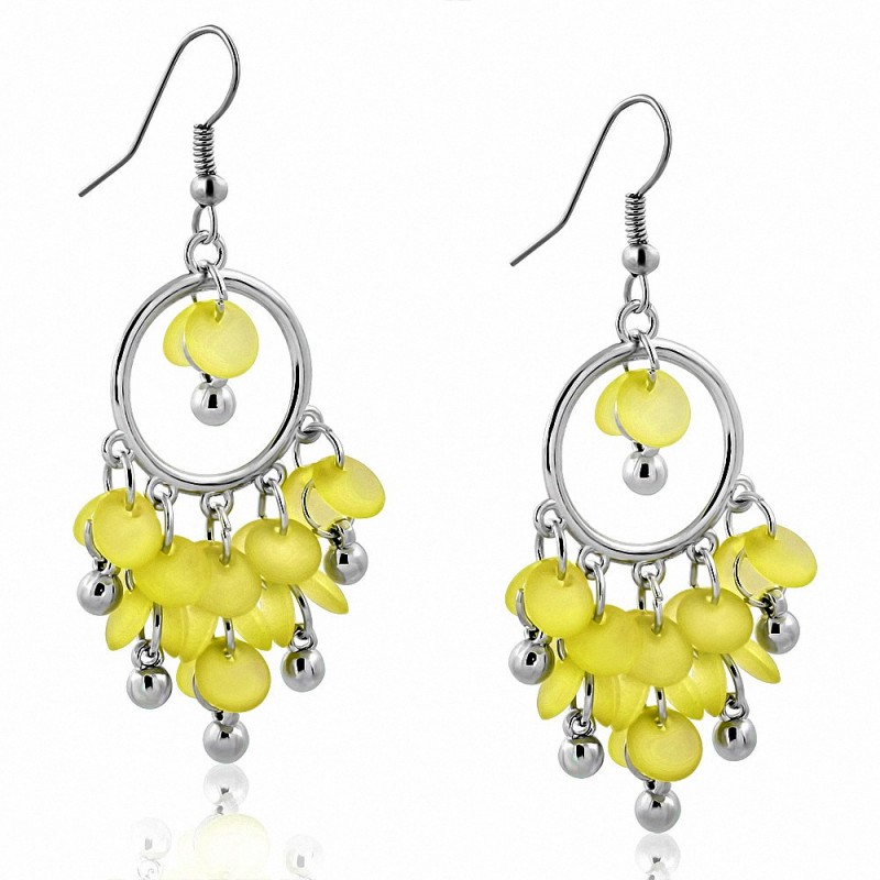Boucles d'oreilles en crochet avec perles jaunes en alliage fantaisie à la mode (paire)
