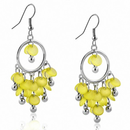Boucles d'oreilles en crochet avec perles jaunes en alliage fantaisie à la mode (paire)