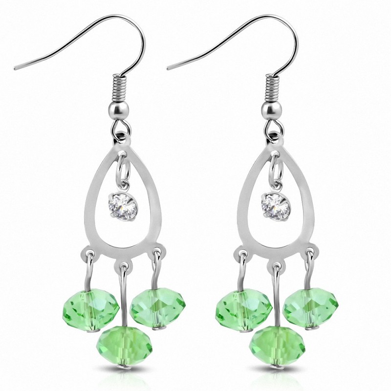 Boucles d'oreilles avec crochet en alliage tendance à perles vertes et bohème - CZ transparent (paire)