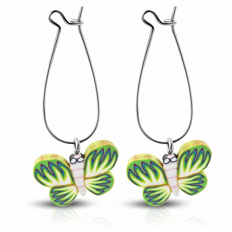 Boucles d'oreilles pendantes en alliage fantaisie avec fimo / argile polymère (paire) - FEM229 Boucles d'oreilles pendantes en alliage fantaisie avec fimo / argile polymère (paire) - FEM229