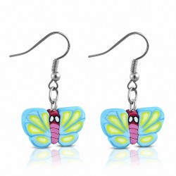 Boucles d'oreilles pendantes en forme de goutte de papillon coloré en alliage fashion avec fimo / argile polymère (paire)