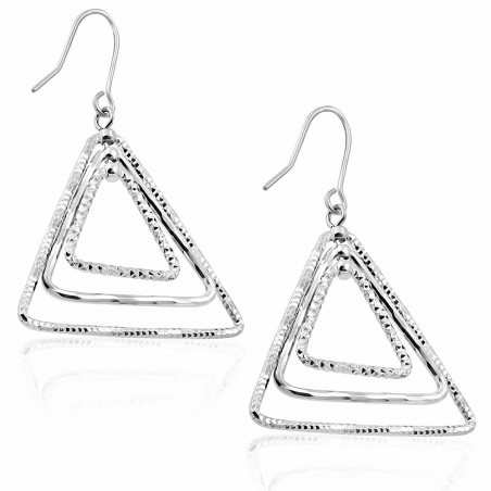 Boucles d'oreilles à crochet de mode en forme de triangle de concentriques de cuivre et de platine plaqué (paire)