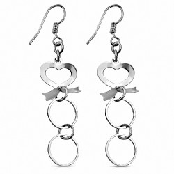 Alliage de mode ouvert coeur d'amour ruban de ruban de cercle de cercle diagonal charm boucles d'oreilles à long crochet (paire)