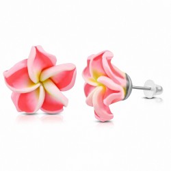 8mm | Boucles d'oreilles à la mode en forme de fleur de Fimo / Polymère avec Plumeria (paire) - FEM365