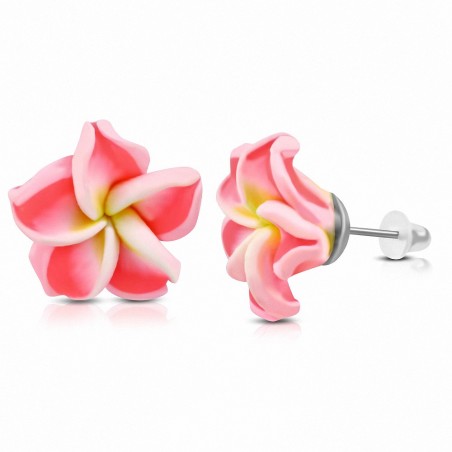 8mm | Boucles d'oreilles à la mode en forme de fleur de Fimo / Polymère avec Plumeria (paire) - FEM365