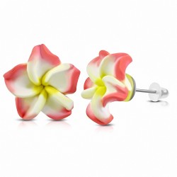 8mm | Boucles d'oreilles à la mode en forme de fleur de Fimo / Polymère avec Plumeria (paire) - FEM367