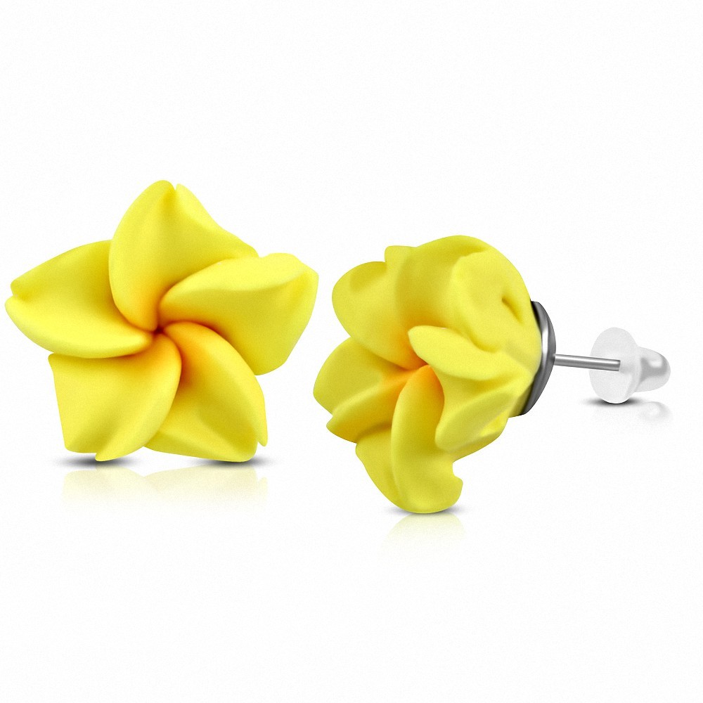 Boucles d'oreilles en forme de fleur de plumeria en argile polymère / fimo 8mm (paire) - FEM370