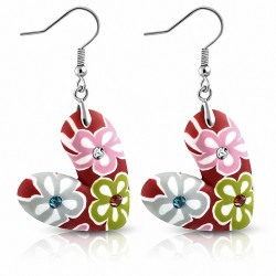 Boucles d'oreilles en alliage de fimo / argile polymère en forme de coeur fleur avec crochet en zirconium coloré (paire)